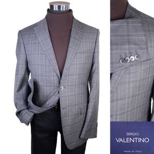 Sergio Valentino Gray Windowpane Sport Coat Suit Jacket Blazer Sz 40R Wool EUC